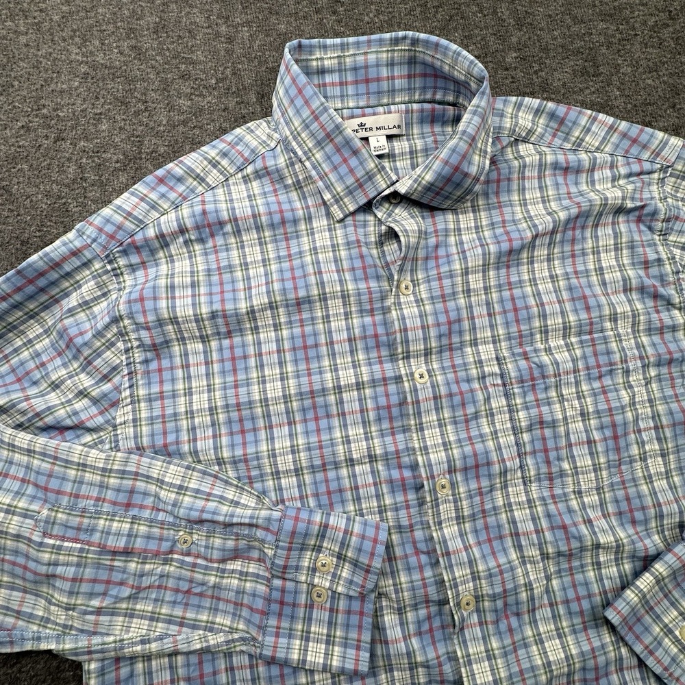 Peter Millar Shirt Button Down Wyatt Men's‎ Long Sleeve Sz L Performance Plaid